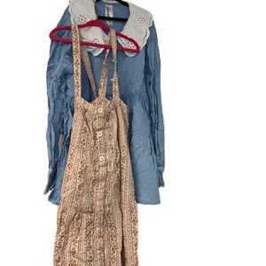 Girls Floral Striped Dress and  Blue Denim Dress Bundle Size 10